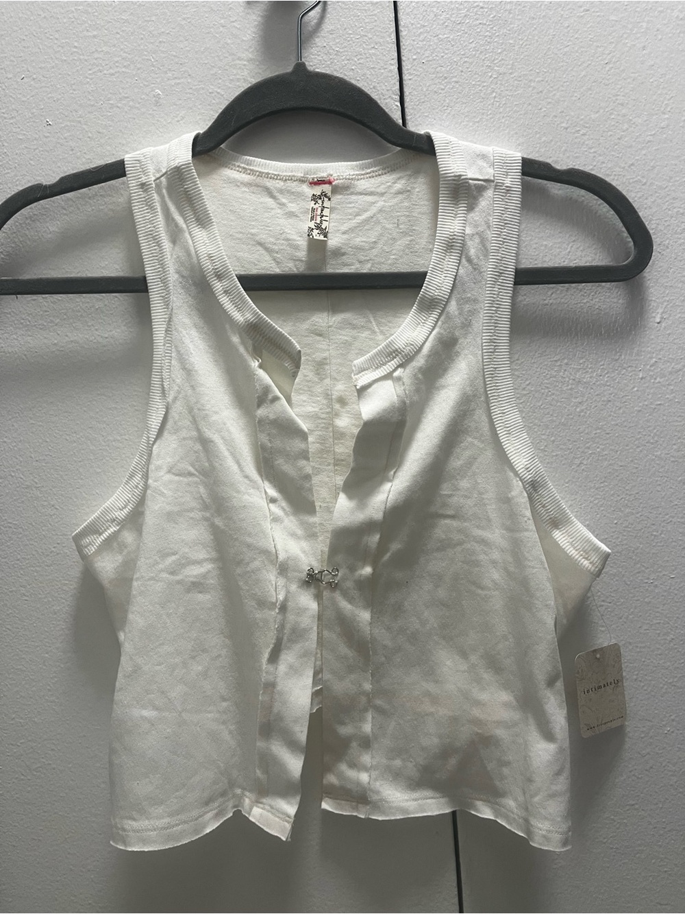 Free People Women's White Sleeveless Hook-Front Crop Top